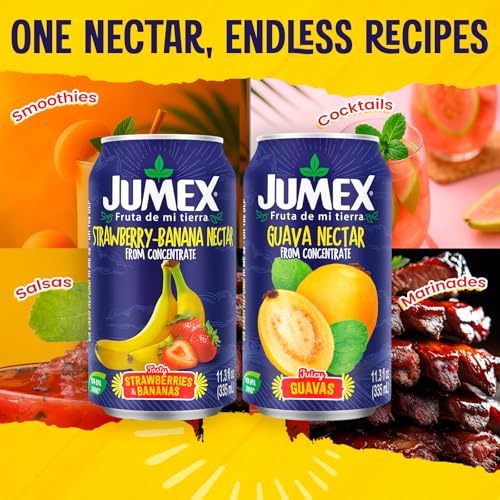 Image of Jumex Strawberry Banana & Guava Juice Nectar - Made with Fresh Fruit Puree - Tropical Fruit Juice Concentrate for Smoothie Mix, Cocktail Mixers, Kids Drinks & Beverages - 11.3oz, 12 Pack Canned Drinks