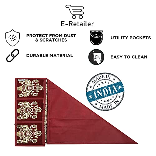 Image of Polyester Fridge 3-Layered Refrigerator Top Cover with 6 Side Pockets Dustproof Washable Kitchen Appliance Protector (Maroon, 39x21 Inch)