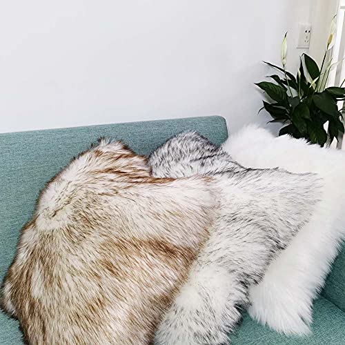Hola Fiesta 2 Fluffy Throw Pillow Cover Covered By White And Top Brown Long Hair For Couch Sofa Bed Decoration In Bedroom Or Livingroom,18 X 18 Inch Cushion Cover #TOP3