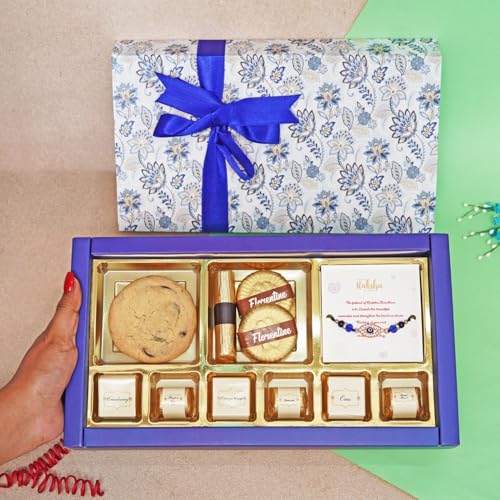 Image of Velvet Fine Chocolates Sibling's Delight Box | Handmade Chocolates for Rakshabandhan | Assorted Chocolates & Evil Eye Rakhi Combo | Perfect Sibling Bonding Gift | Pack of 1