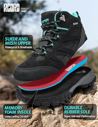 R CORD Hiking Boots Women Waterproof Womens Hiking Boots Ankle Support Hiking Boots for Women Durable Hiking Boot for Outdoors Womens Mountaineering Boots 5