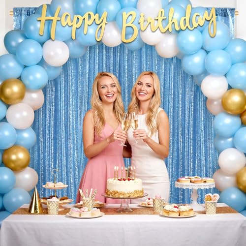 Image of Light Blue Sequin Backdrop Curtains,2 Panels 2FTx8FT Glitter Curtain Backdrop Party Decorations Background Drapes for Wedding Birthday Anniversary Graduation Photo Booth Decor
