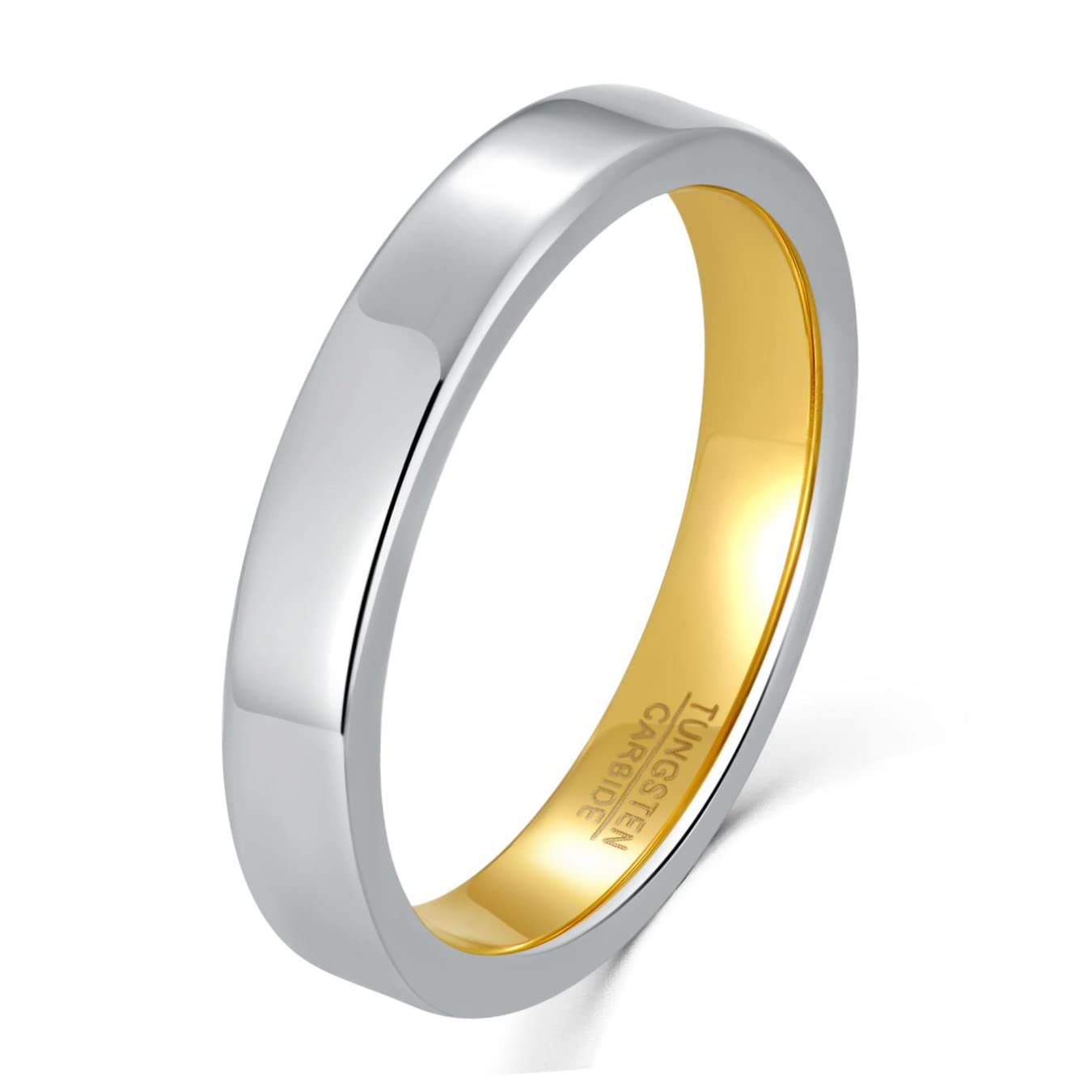 Corato 4MM Tungsten Rings for Men Women Silver Polished Finish Two Tone Wedding Band Comfort Fit Size 6-11