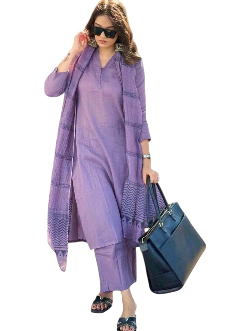 Women’s Plain Kurti Pant Set with Printed Dupatta | Comfortable Daily Wear Outfit for Women-picture-33