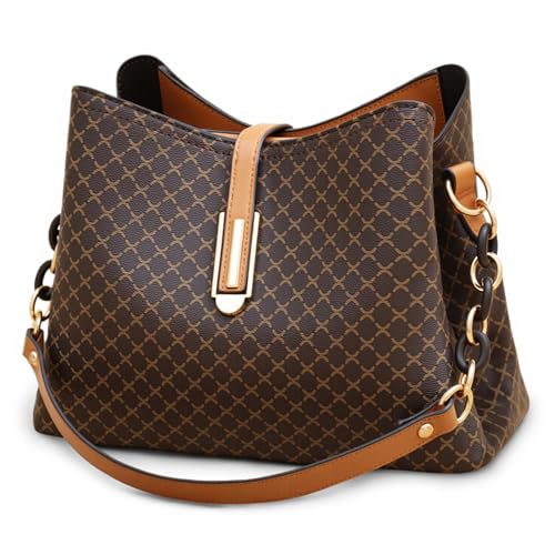 FORRICA Sac à Bandoulière Femme Vintage Sac à Main Mode Sac Porte Epaule PU Cuir Besace avec 3 Grandes Poches Marron A