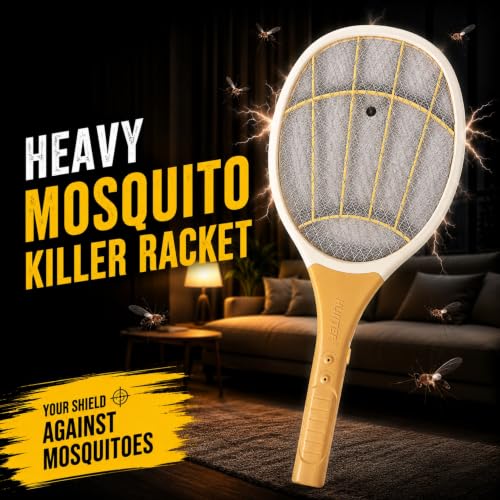Image of HUNTER Premium Rechargeable Mosquito Swatter Bat | Electric Insect & Fly Zapper Racket | Portable Bug Killer for Home, Office & Outdoor Use, Gold, (Pack of 1)