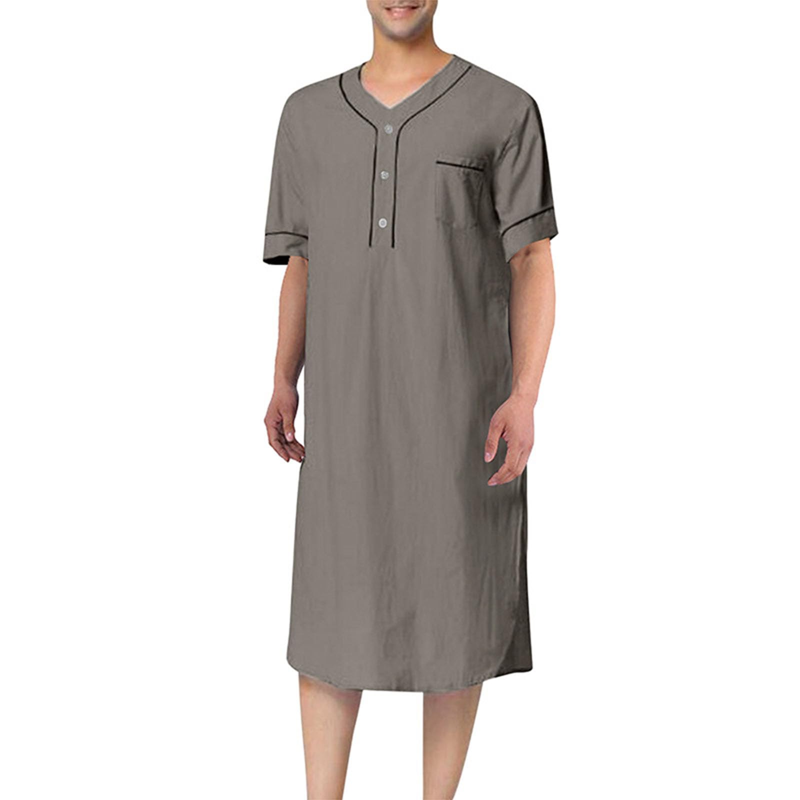 Mioteq Men's Grey Nightshirt Short Sleeve Cotton Nightgown Loose Comfy Sleep Shirt Soft Nightgown Housecoat S-Xxxl,,Xl