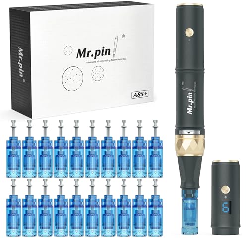 Original Derma Pen Mr.pin A8S+ Wireless with 22 pcs of Replacement Heads | Adjustable 6 Speeds & Length for Face Hair & Body Care