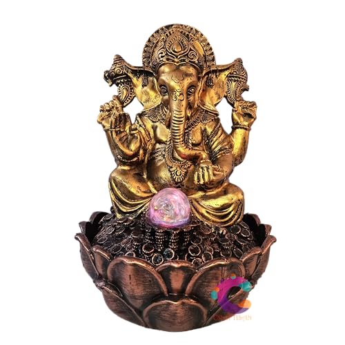 Image of Decorative Water Fountain for Home Decor, Office, Indoor & Outdoor, Garden, Puja Room, Vaastu, Reception, Spa, Gifting. (C-027 Antique Golden Ganesha)