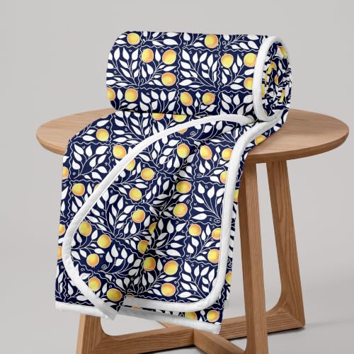 Image of Divine Casa Glace Cotton Double Bed Dohar | 120 GSM Lightweight AC Blanket | Reversible Printed Summer Quilt | 220 x 205 CM, Navy Blue & Mustard Yellow