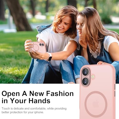 Image of Elzzi Magnetic Magsafe for iPhone 16 Case, [Compatible with Magsafe] [Translucent Matte] Shockproof Protective Phone Case for Men & Women Light Pink