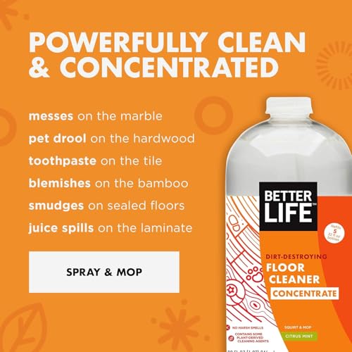 Image of Better Life Floor Cleaner Concentrate - Liquid Multipurpose Cleaner for Wood, Tile, Laminate, Vinyl, Bamboo - Hardwood Floor Cleaner for Mopping - Citrus Mint 1 Gal Concentrate