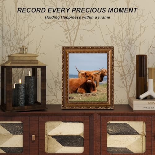 Image of Wood 8x10 Picture Frame with Mat Antique Vintage Picture Frames | Real Glass, Matted 5x7 or 8 x 10 Photos, Easy Photo Changes, Tabletop or Wall Hanging
