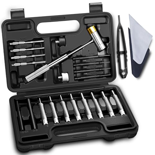BESTNULE Punch Set, Punch Tools, Roll Pin Punch Set, Made of Solid Material Including Steel Punch and Hammer, Ideal for Machinery Maintenance with Organizer Storage Container (Without Bench Block)
