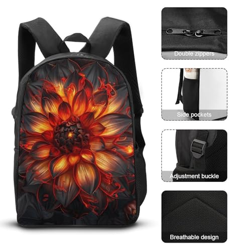 3 Piece Backpack for Women Men Lightweight Causal Daypack Shoulder Bag Set with Insulated Lunch Bag And Pencil Case Organizers Neon Effect Style3