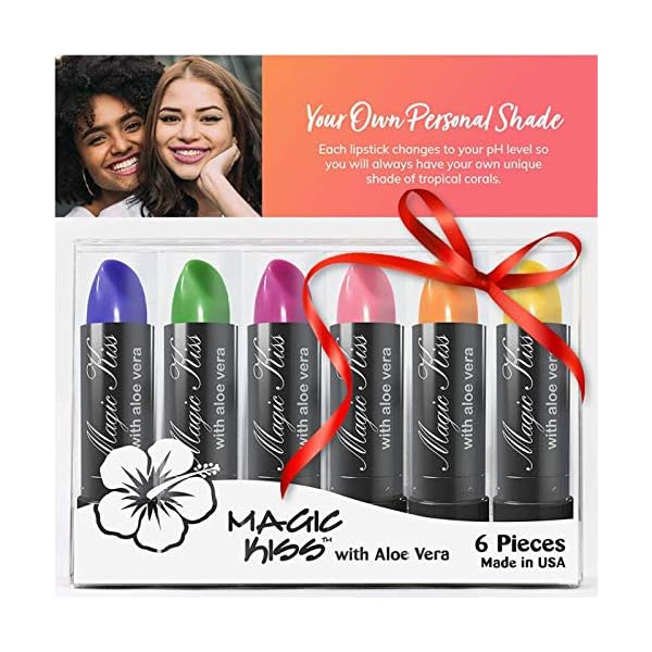 Magic Kiss Color Changing Matte 6 Piece Lipstick Set infused with Aloe Vera Made in USA (Colors of Aloha 1)