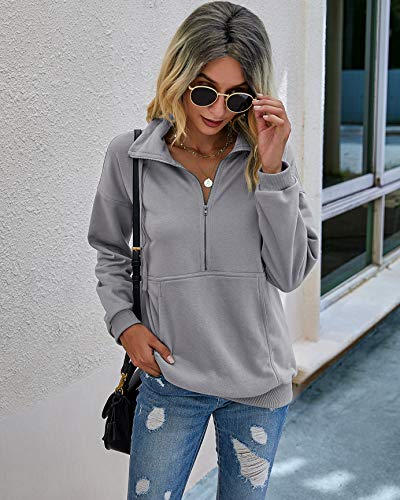 Image of PRETTYGARDEN Women's Casual Long Sleeve Zipper Sweatshirt Drawstring Loose Quarter Zip Pullover Tops with Pockets