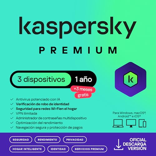 Kaspersky Premium Total Security 2026 3 Dispositivos 1 Año 3 Meses Gratis Anti-Phishing Y Firewall Vpn Ilimitada Gestor De Contraseñas Control Parental Soporte 24 7 Código Por Email