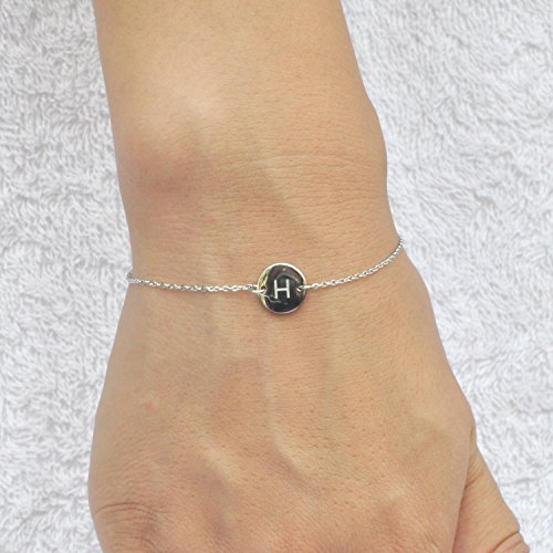 Image of HUAN XUN Stainless Steel Engraved Initial Bracelet Adjustable, 7.87 inch