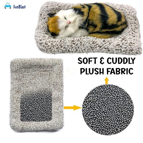 Image of FunBlast Cute Sleeping Cat Plush Toy with Meow Sound, Gift for Kids, Toy Accessories for Car Dashboard (Brown+Black)