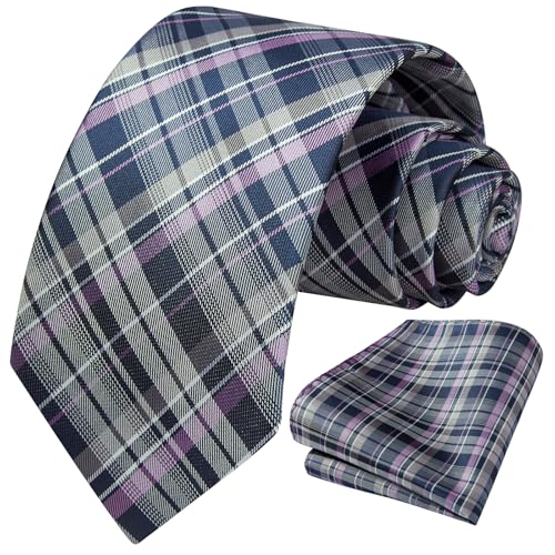 Image of HISDERN Ties for Men Solid Houndstooth Neckties Handkerchief Formal Business Tie & Pocket Square Set Wedding Party
