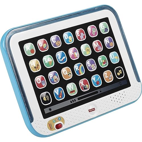Fisher-Price Rir e aprender o meu primeiro tablet, brinquedo eletrónico educativo com luzes e sons para bebé + 1 ano, versão: UK-inglês, CDG33