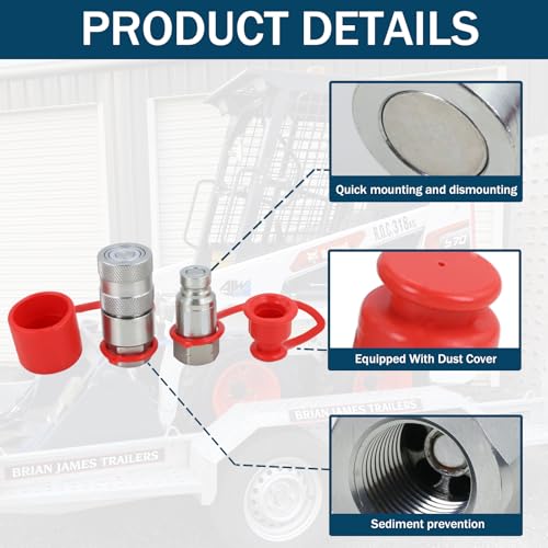 Image of 1 /4 inch Skid Steer Flat Face Hydraulic Quick Connect Couplers With Dust Covers - Compatible With Parker FE Series | Safeway FFE49 Series | Faster FFH Series