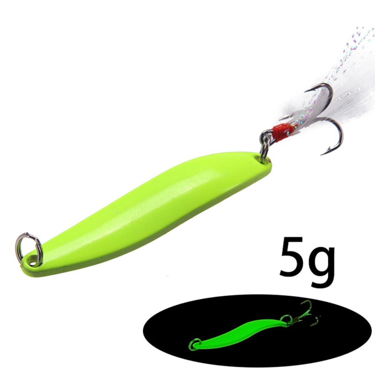 Esca da Pesca Luminosa in Metallo 12 Pezzi, 5g 7g 10g 13g | Verde Chiaro, Effetto Luminoso e Resistente, per Pesca Notturna, Adatta a Calamari e Pesci