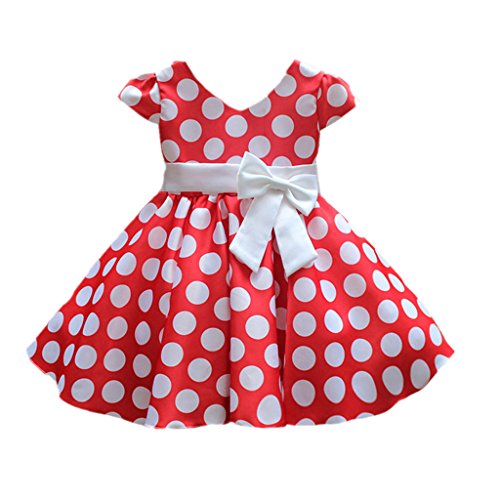 Dreamhigh Girls Toddlers Polka Dot Skirt Cap Sleeves Flowers Girl Vintage Bow Dress With Headband Red 2T #TOP2