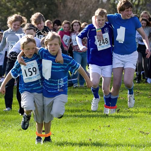 Image of Augshy 3 Legged Race Bands, Assorted Colors Elastic Tie Rope Resistance Bands for Relay Race Game Carnival Field Day Backyard Game Party Supplies