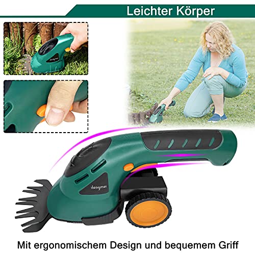NING Accu-grastrimmer, accu-grastrimmer en tuinschaar, 1500 mAh, grasmaaier, 7,2 V - Afbeelding 7