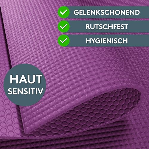 Foto von LILENO SPORTS Yogamatte Beere (180 x 60 cm) mit Tragegurt – Sport- und Yogamatte, ultra rutschfest, 4 mm dick – Gymnastik- und Fitnessmatte für Training