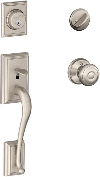 SCHLAGE Addison Single Cylinder Handleset and Georgian Knob, Satin Nickel (F60 ADD 619 GEO)