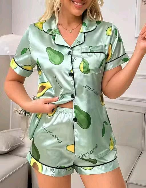 musi fab Glow Satin Ladies Pajama Set – Cloud & Star Print | Shorrt Sleeve Shirt + Shorts-picture-20