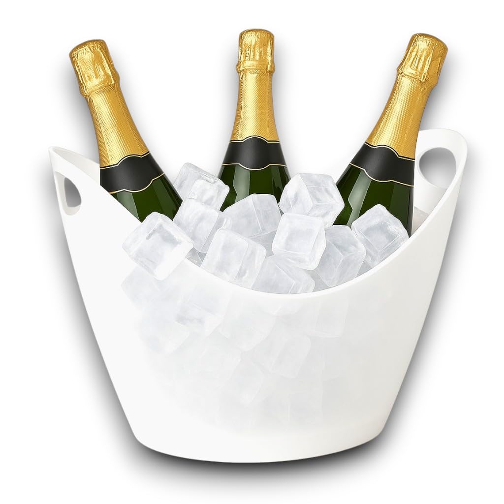 Secchiello per Ghiaccio in Plexiglass Bianco Ovale 35x25x26 cm Fino a 6 Bottiglie Cestello Bouquet Spumanteria Champagneria in Plastica Acrilico Trasparente Bar, Discoteca, Ristorante