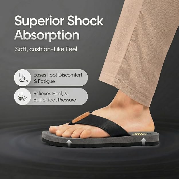 Image of ORTHO JOY Men's Orthopedic Flip Flop Sandals, Comfortable Cushioned Toe Post Slippers with Supportive Footbed.