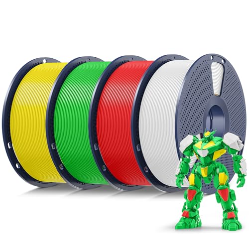 Image of SUNLU 4kg PLA 3D Printer Filament Bundle Multicolor, Neatly Wound PLA Filament 1.75mm ±0.02mm, Individually Vacuum Packed, 4kg in Total, 1kg per Spool, 4 Pack, White+Red+Green+Yellow.