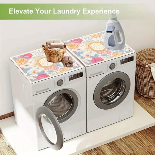 Image of Homecloud Non-Slip Washing Machine Mat - Durable Waterproof Protective Cover for Washer & Dryer, Dust-Resistant Mat Ideal for Laundry Room & Kitchen Appliances | 60x60cm (Beige Pink)