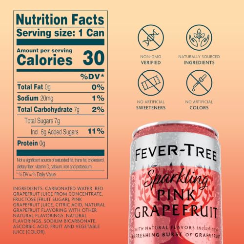 Image of Fever-Tree Sparkling Pink Grapefruit - Premium Soda Mixer for Cocktails and Mocktails, 5.1 fl oz Cans, Pack of 8 - Naturally Sourced, Non-GMO