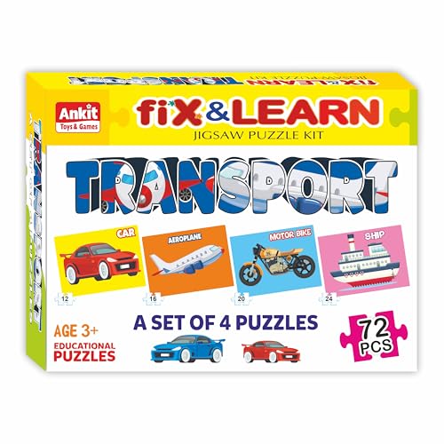 Image of Ankit Toys & Games Fix 'n' Learn Transports Jigsaw Puzzle for Kids | Educational and Learning Toy for Kids Age 3 and Above | Boost Memory Skills | 72 Pieces Transport Puzzles (Set of 4 Puzzles in Box)