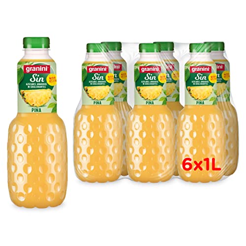 Granini - Bebida de Piña a partir de Zumo de piña Sin edulcorantes artificiales Pack 6 x 1L Sin azúcares añadidos