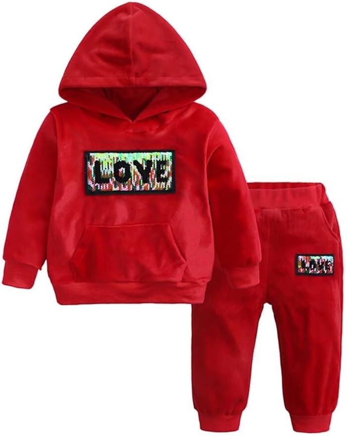 Toddler Boys Girls Velvet Hoodie Sweatpants Outfits Set