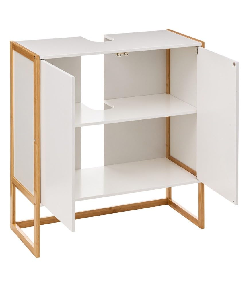 PEGANE Meuble Bas sous lavabo pour Salle de Bain en MDF Coloris Blanc/Naturel - Longueur 70 x Profondeur 33 x Hauteur 80 cm