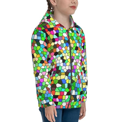 Colorful Tie Dye Stained Glass Kids Pullover Hoodies Boys Zip Up Sweatshirts Girls Athletic Clothes with Pocket4