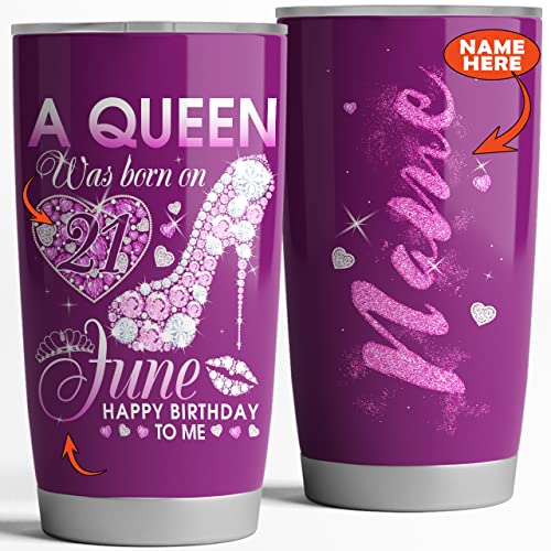 A Queen Was Born On Personalized Tumbler For Women, Custom Name, Month, Date Of Birth, Birthday Gifts For Wife, Mom, Daughter, Sister, 20Oz Stainless Steel Coffee Cup With Lid (A Queen 1) #TOP3