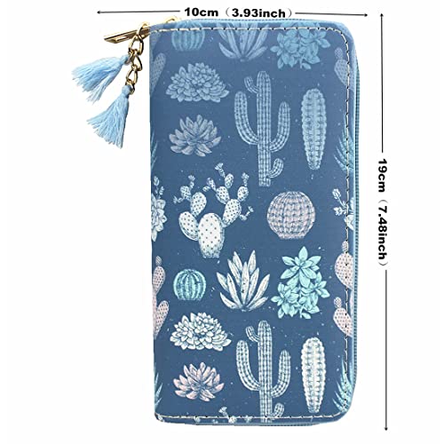 Cute Cactus Wallet for Girls Wallets Unicorn Long Wallets Long Purse Blue Cactus Clutch For Women With Tassels (Cactus A1010)2