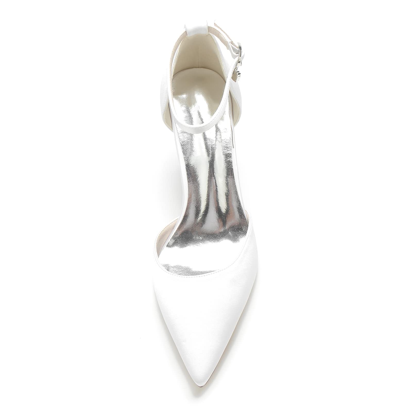 Scarpe da sposa da donna con tacco a blocco, punta appuntita, cinturino alla caviglia, per balli e serate
