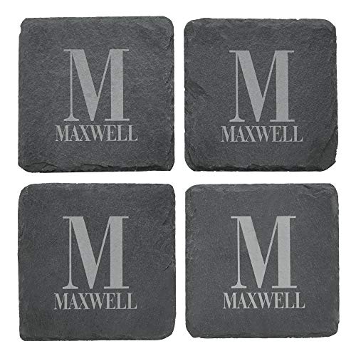 Let's Make Memories Personalized Initials Slate Coaster Set - for Housewarmings - Set of 4 - Personalize with Initial, Name