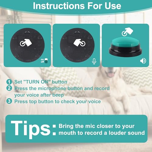 BUCOMTU Buzzer mit Aufnahmefunktion 6 Stück Buzzer Hund Intelligenzspielzeug mit 30 Sekunden Aufnahme Haustier Talking Training Antwort Buzzer für das Training von Haustieren