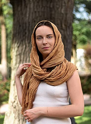 Soft Natural Cotton Scarf Wrinkle Fashion Wrap 30/70 In For Women & Men Breathable Material (Walnut) #TOP2
